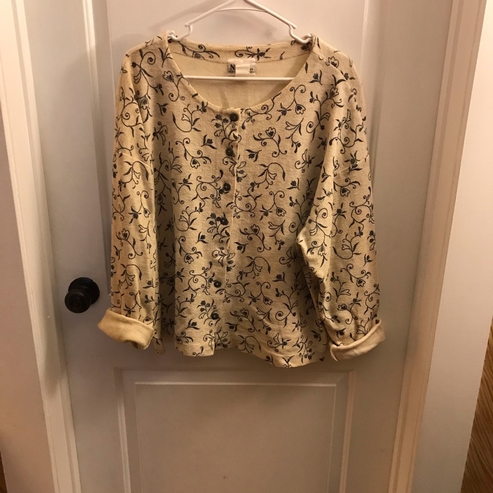 N.Y.L. New York Laundry Cream Button Blazer with Blue Floral Print ~ Size Large
